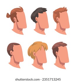 Man Face with Head and Hairstyle Vector Set