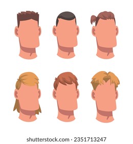 Männliches Gesicht mit Kopf-und Haarstil-Vektorset