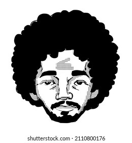 Man Face Head Musician Guitarist Afro Hair Curly Portrait Illustration Doodle Sketch Drawing Vector