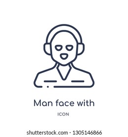 man face with headphones icon from people outline collection. Thin line man face with headphones icon isolated on white background.