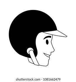 Man face with helmet on black and white colors