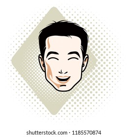 Man face, human head. Vector character, handsome brunet male with stylish haircut.