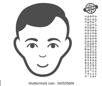Man Face icon with bonus men icon set. Vector illustration style is flat iconic gray symbols on white background.