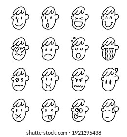 Man face icon set on white background, vector