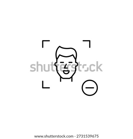 Man face id and minus symbol. Access cancelled, scan unsuccessful. Pixel perfect, editable stroke vector icon