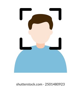 Man face id scan icon. Technology, access, facial verification, security, user identity check concepts. Flat vector character design illustration isolated on white background.