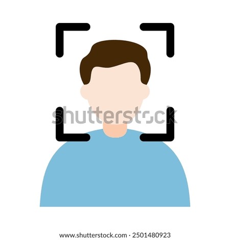 Man face id scan icon. Technology, access, facial verification, security, user identity check concepts. Flat vector character design illustration isolated on white background.
