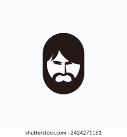 Man Face Logo. Black simple style man face logo. Pomade or hair oil logo