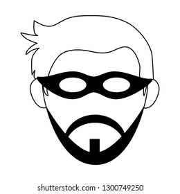 man face with mask and beard head black and white