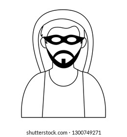 man face with mask and beard head black and white