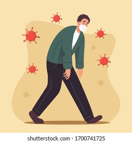 Man with face mask feeling sick and tired