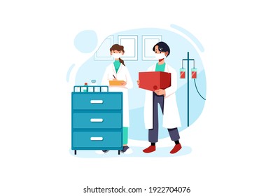 Man with face mask getting vaccinated Vector Illustration concept. Flat illustration isolated on white background.