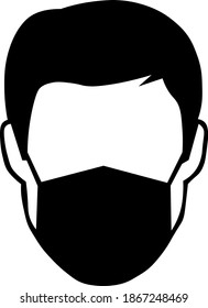 Man face with mask icon. Breathing mask on face. Safety breathing masks. Industrial safety N95 mask, dust protection respirator and breathing medical respiratory mask. 