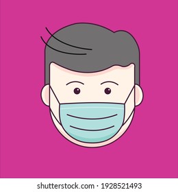 Cara de hombre con icono de máscara. Máscara respiratoria en la cara. Mascarillas respiratorias de seguridad. respirador protector de polvo y máscara respiratoria médica.