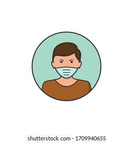 Man face with mask icon isolated on circle, vector symbol in trendy flat style isolated on white. Coronavirus protection concept.