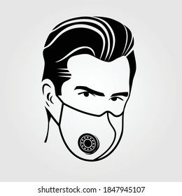 Mann in Gesichtsmaske Symbol, einzeln. Vektorgrafik.