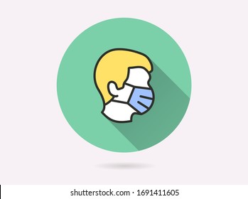 Man face with mask icon. Simple illustration with long shadow isolated for graphic and web design.