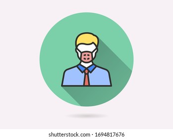 Man face with mask icon. Simple illustration with long shadow isolated for graphic and web design.