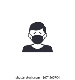 Cara de hombre con vectores de icono de máscara en estilo plano moderno aislado en blanco.Concepto de protección del coronavirus.