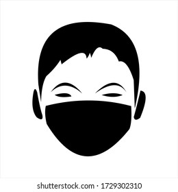 Man face with mask icon vector in trendy flat style isolated on white background. Faceless man (upper body) wearing a mask vector illustration icon / Coronavirus (influenza hay fever etc.) prevention.