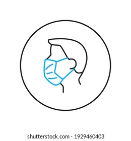 Man face with mask icon vector logo. Medical face protection surgical mask. Coronavirus, covid-19, air pollution, dust, flu illustration, medical sign equipment symbol. people wearing protective masks