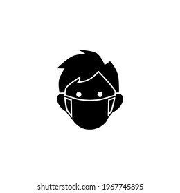 Man in face mask icon, vector pictogram of disease prevention. Protection wear from coronavirus, air pollution, dust, flu illustration, sign for medical equipment store.