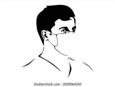 Man in face mask icon, vector pictogram of disease prevention. Protection wear from coronavirus, air pollution, dust, flu illustration, sign for medical equipment store.