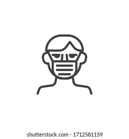 Man face with mask line icon. linear style sign for mobile concept and web design. Doctor surgical mask outline vector icon. Coronavirus prevention symbol, logo illustration. Vector graphics