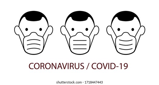 Man in face mask line icon, vector pictogram of disease prevention. Protection wear from coronavirus, air pollution, dust, flu illustration, sign for medical equipment store.