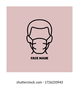 Man in face mask line icon, Protection wear from coronavirus, vector pictogram of disease prevention. flu illustration, logo template icon vector.