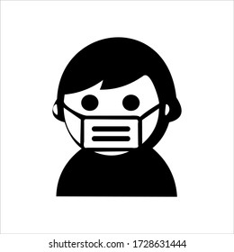 Man in face mask line icon, vector pictogram of disease prevention. Protection wear from coronavirus, air pollution, dust, flu illustration, sign for medical equipment store.