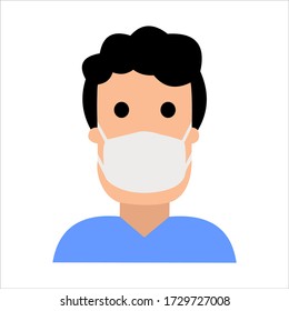Man in face mask line icon, vector pictogram of disease prevention. Protection wear from coronavirus, air pollution, dust, flu illustration, sign for medical equipment store.
