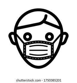 Man in face mask line icon, vector pictogram of disease prevention. Protection wear from coronavirus, air pollution, dust, flu illustration, sign for medical equipment store.
