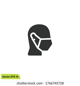 Icono de línea de máscara de rostro de hombre, pictograma vectorial de prevención de enfermedades. Desgaste de protección contra la contaminación del aire, el polvo, la ilustración de la gripe. 