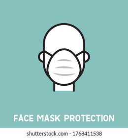 Man in face mask line icon, vector pictogram of pandemic virus prevention. Protection wear from coronavirus, air pollution, dust, flu illustration. Sign for medical equipment store. Wear your mask.