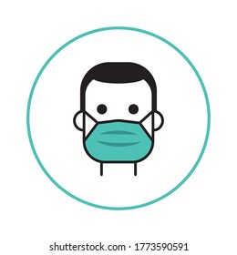 Man in face mask line icon, vector pictogram of pandemic virus prevention. Protection wear from coronavirus, air pollution, dust, flu illustration. Sign for medical equipment store. Wear your mask.