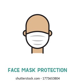 Icono de línea de máscara de rostro de hombre, pictograma vectorial de prevención de virus pandémicos. Desgaste de protección contra el coronavirus, contaminación del aire, polvo, ilustración de la gripe. Firma para el almacén de equipos médicos. Usa tu máscara.
