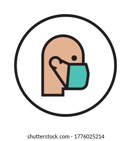 Man in face mask line icon, vector pictogram of pandemic virus prevention. Protection wear from coronavirus, air pollution, dust, flu illustration. Sign for medical equipment store. Wear your mask.