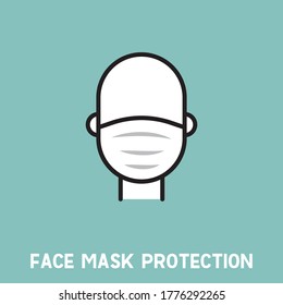 Icono de línea de máscara de rostro de hombre, pictograma vectorial de prevención de virus pandémicos. Desgaste de protección contra el coronavirus, contaminación del aire, polvo, ilustración de la gripe. Firma para el almacén de equipos médicos. Usa tu máscara.