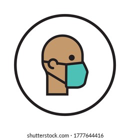 Man in face mask line icon, vector pictogram of pandemic virus prevention. Protection wear from coronavirus, air pollution, dust, flu illustration. Sign for medical equipment store. Wear your mask.