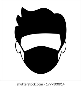 Man in face mask line icon, vector pictogram of disease prevention. Protection wear from coronavirus, air pollution, dust, flu illustration, sign for medical equipment store.