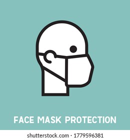 Man in face mask line icon, vector pictogram of pandemic virus prevention. Protection wear from coronavirus, air pollution, dust, flu illustration. Sign for medical equipment store. Wear your mask.