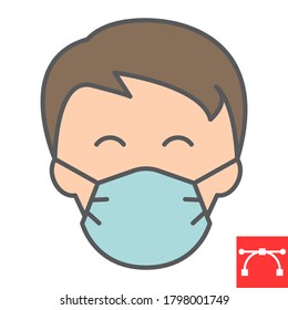 Man in face mask line icon, coronavirus and covid-19, wearing mask sign vector graphics, editable stroke linear icon, eps 10