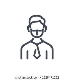 Man in face mask line icon. Business person with tie and face mask vector outline sign.