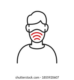 Man in face mask line icon, vector pictogram of disease prevention. Protection wear from coronavirus, air pollution, dust, flu illustration, sign for medical equipment store.