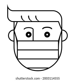 Man in face mask line icon, prevention vector pictogram from coronavirus, air pollution, dust, flu illustration.