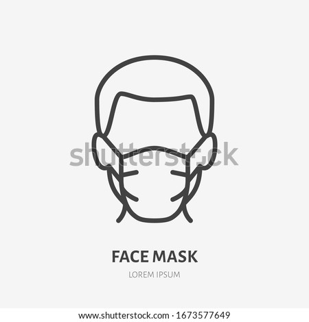 Man in face mask line icon, vector pictogram of disease prevention. Protection wear from coronavirus, air pollution, dust, flu illustration, sign for medical equipment store. Foto stock © 
