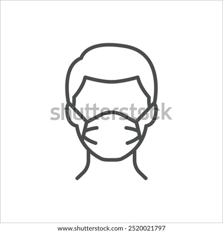 Man in face mask line icon, vector pictogram of disease prevention. Protection wear from coronavirus, air pollution, dust, flu illustration,