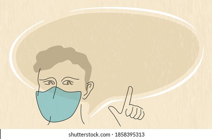 Máscara de hombre apuntando al mensaje con el dedo índice- ilustración de línea delgada abstracta