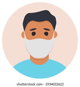 Menschen in Gesichtsmaske zur Vorbeugung gegen Krankheit COVID-19. Vektor flach .Guy brunette in medizinischer Maske Symbol.
